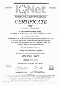 Certificat IQNET Laborator Vest 2014